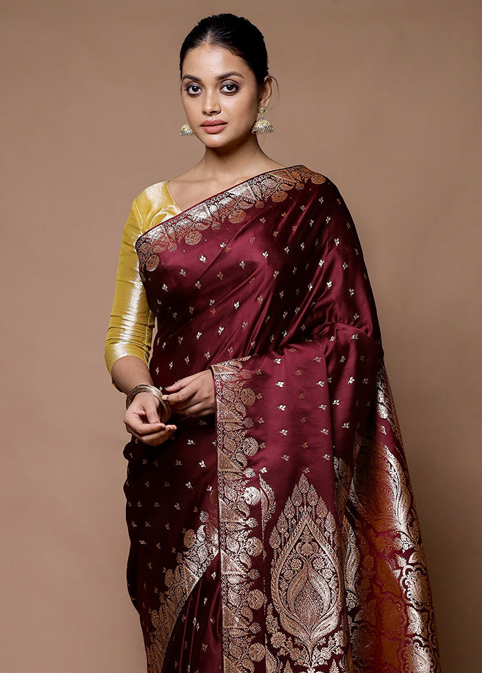 Maroon Banarasi Silk Saree With Blouse Piece