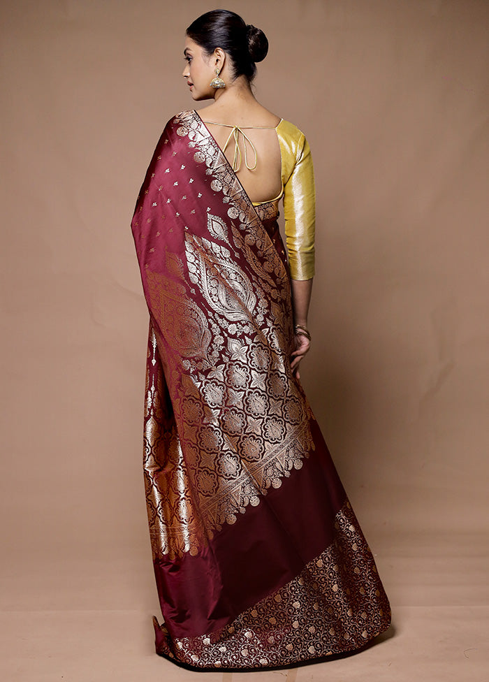 Maroon Banarasi Silk Saree With Blouse Piece