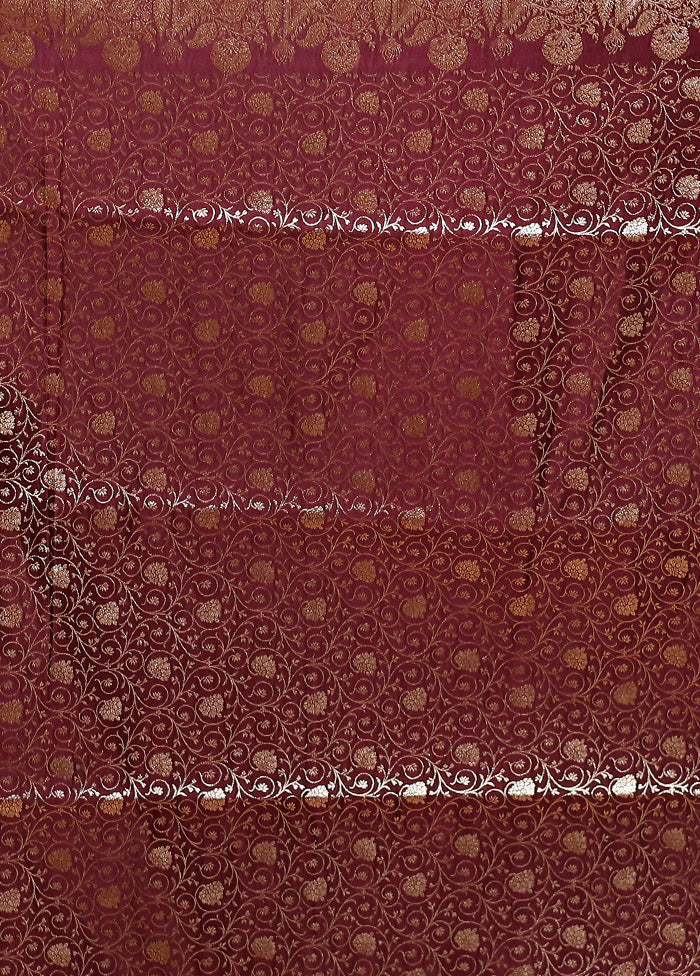 Maroon Banarasi Silk Saree With Blouse Piece