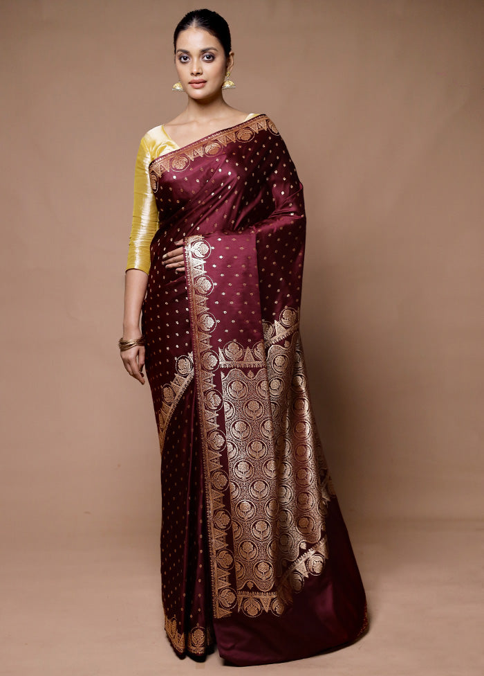 Maroon Banarasi Silk Saree With Blouse Piece