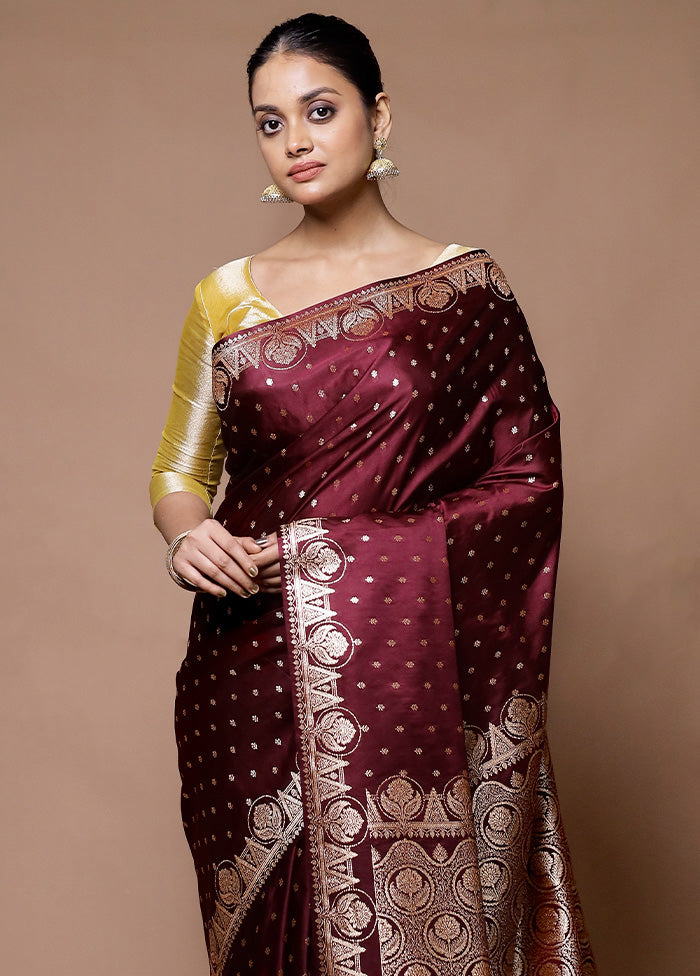 Maroon Banarasi Silk Saree With Blouse Piece