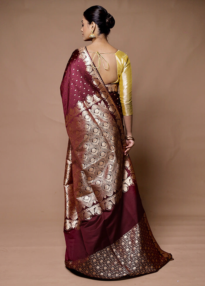 Maroon Banarasi Silk Saree With Blouse Piece