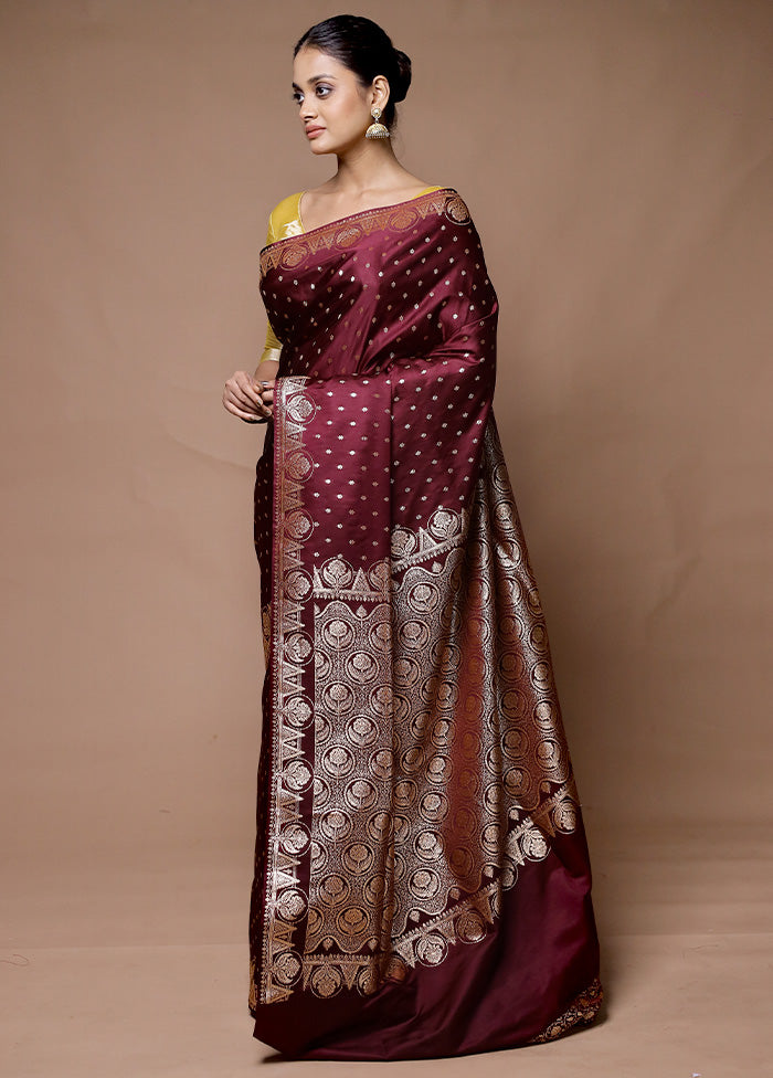 Maroon Banarasi Silk Saree With Blouse Piece