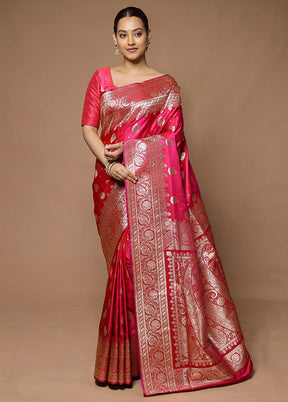 Pink Banarasi Silk Saree With Blouse Piece