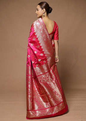 Pink Banarasi Silk Saree With Blouse Piece