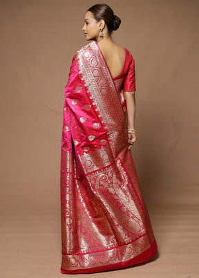 Pink Banarasi Silk Saree With Blouse Piece