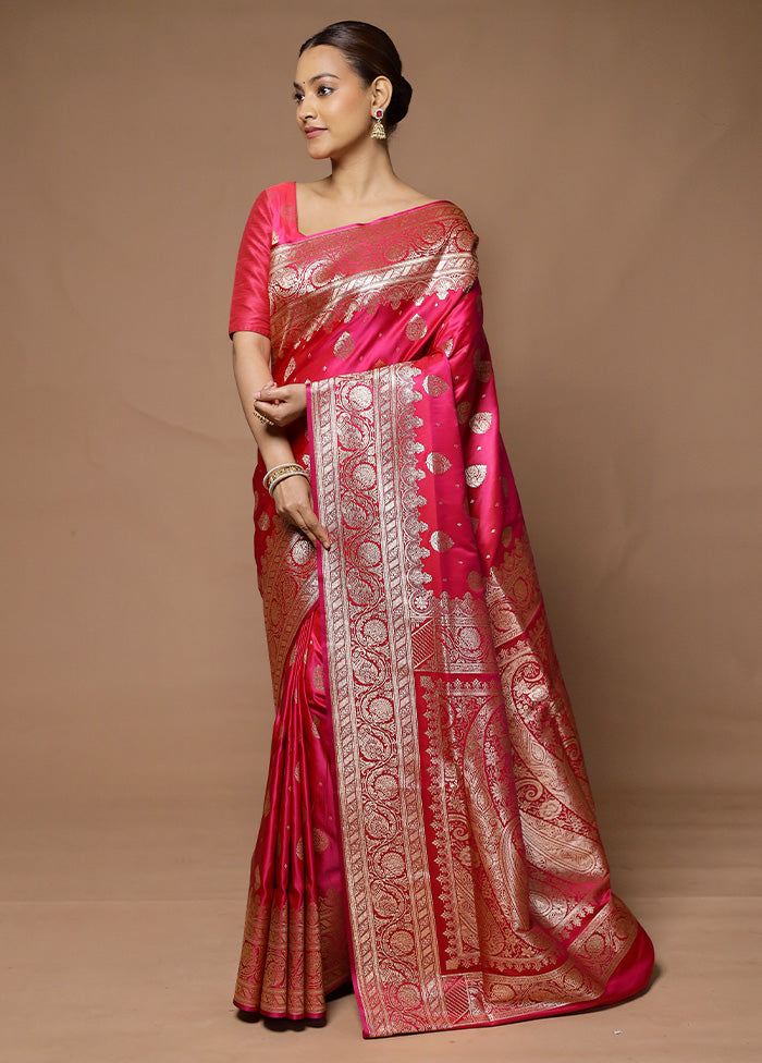 Pink Banarasi Silk Saree With Blouse Piece