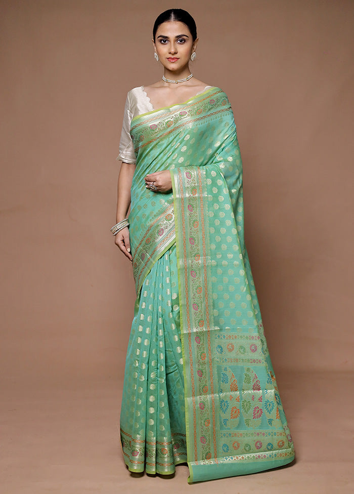 Green Kora Silk Saree With Blouse Piece