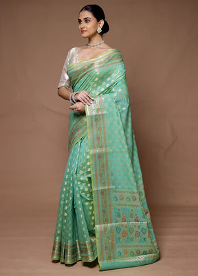 Green Kora Silk Saree With Blouse Piece