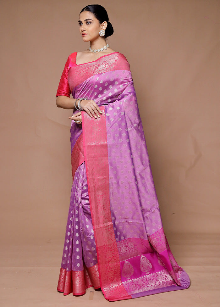 Pink Kora Silk Saree With Blouse Piece