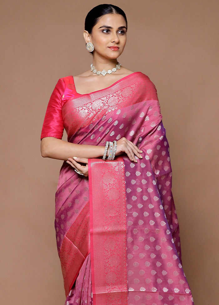 Pink Kora Silk Saree With Blouse Piece