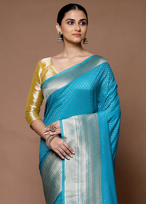 Blue Georgette Saree With Blouse Piece