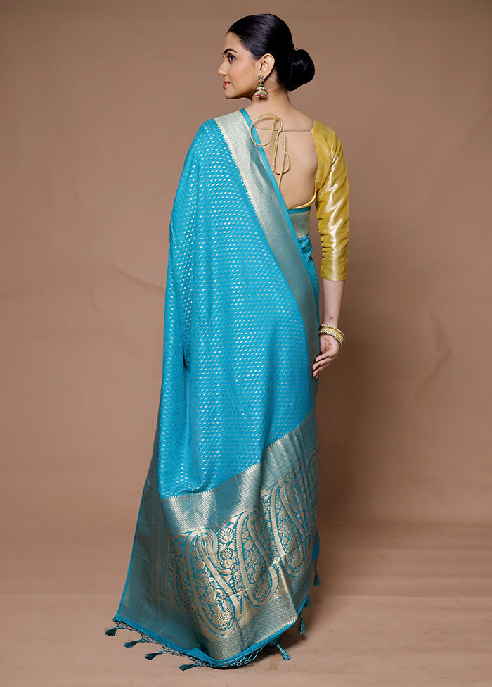 Blue Georgette Saree With Blouse Piece