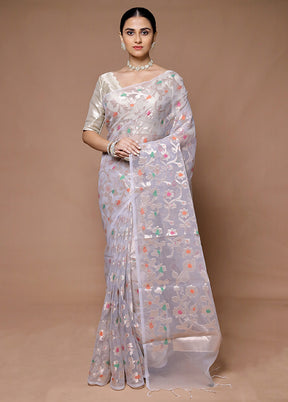 Grey Organza Saree With Blouse Piece