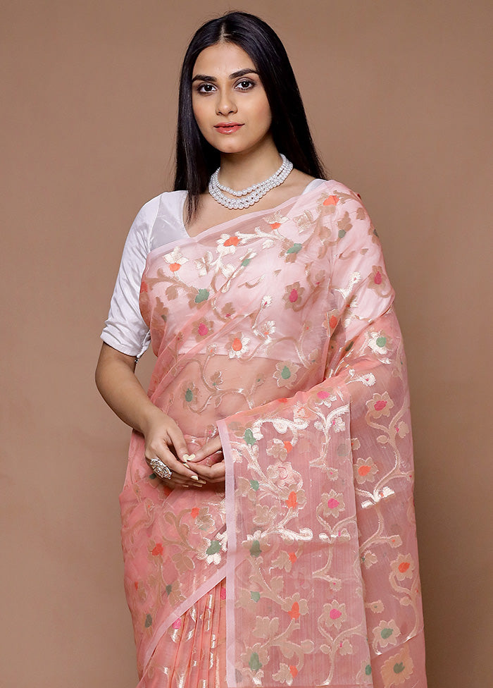 Pink Organza Saree With Blouse Piece