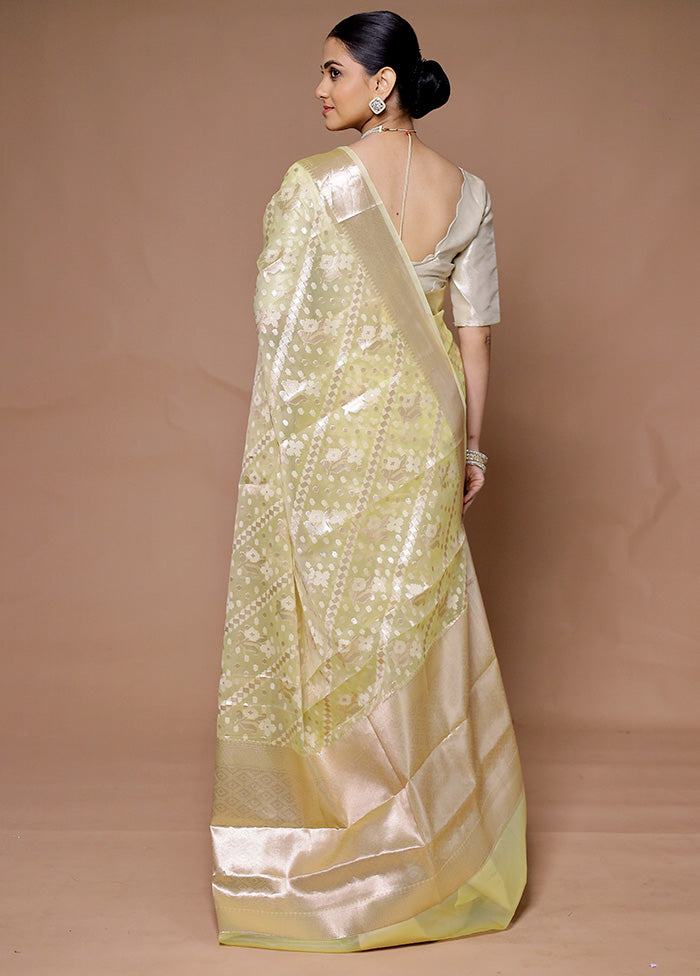 Yellow Organza Saree With Blouse Piece