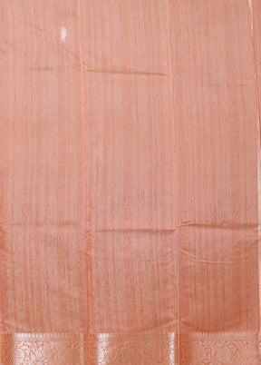 Peach Kora Silk Saree With Blouse Piece