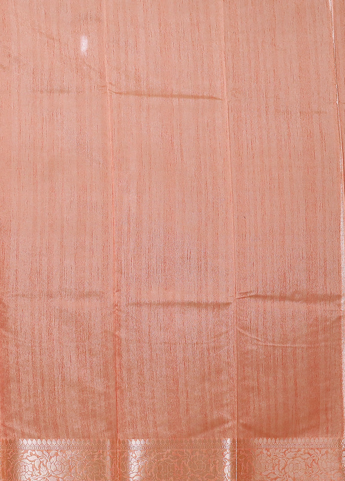 Peach Kora Silk Saree With Blouse Piece