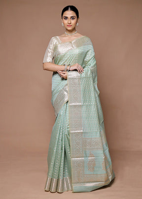 Green Kora Silk Saree With Blouse Piece