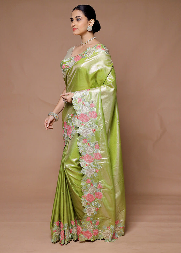 Green Tissue Silk Saree With Blouse Piece