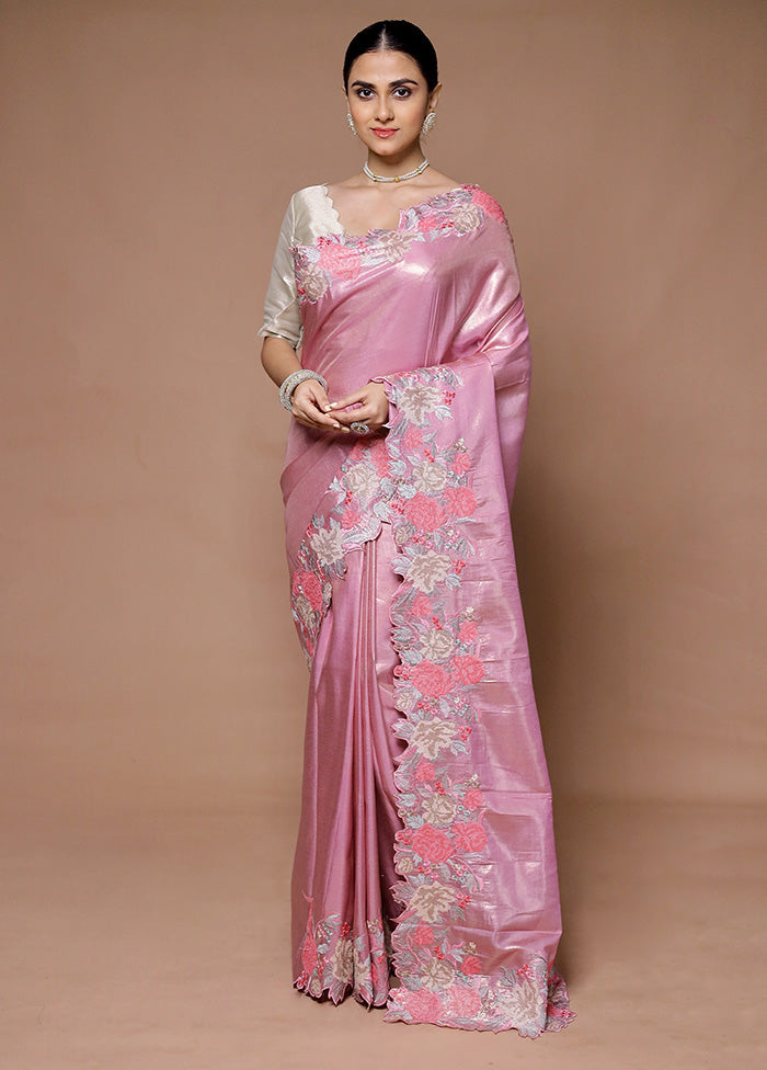 Pink Tissue Silk Saree With Blouse Piece