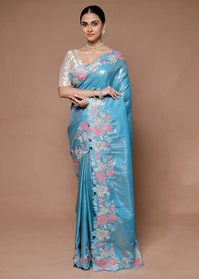 Blue Tissue Silk Saree With Blouse Piece