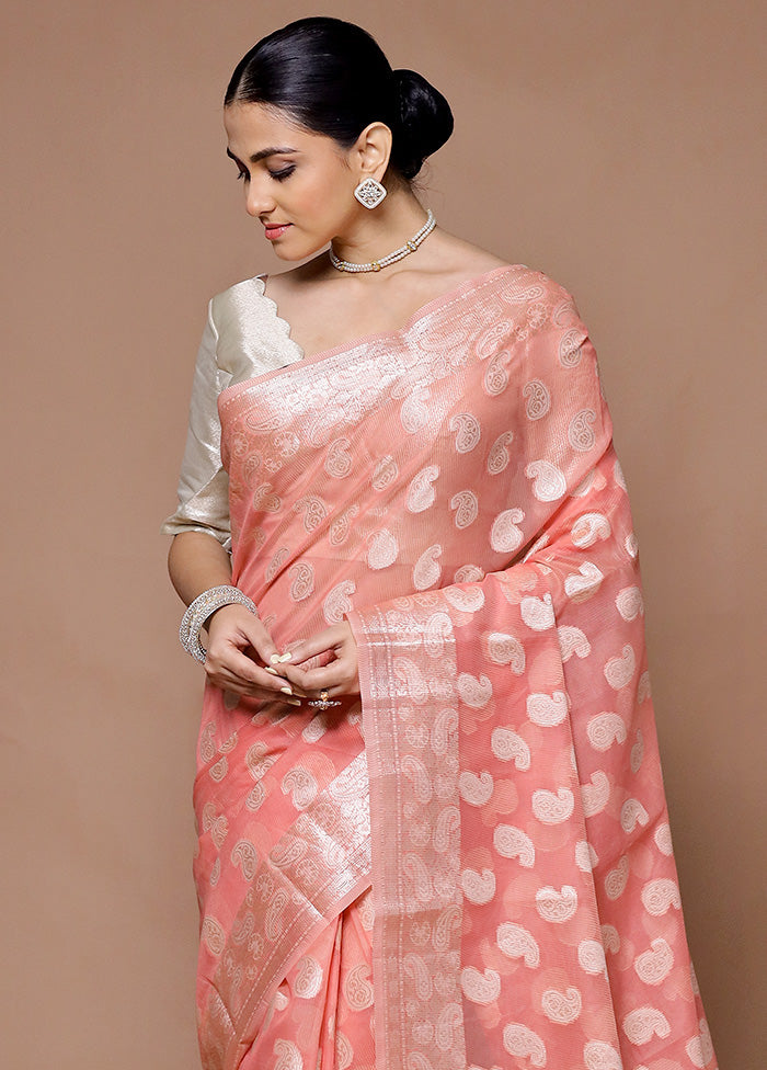 Pink Kora Silk Saree With Blouse Piece