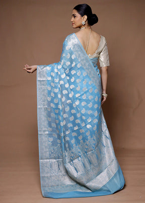 Blue Kora Silk Saree With Blouse Piece