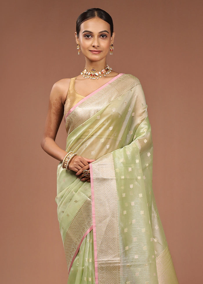 Green Tissue Silk Saree With Blouse Piece