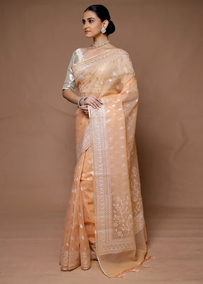 Peach Organza Saree With Blouse Piece