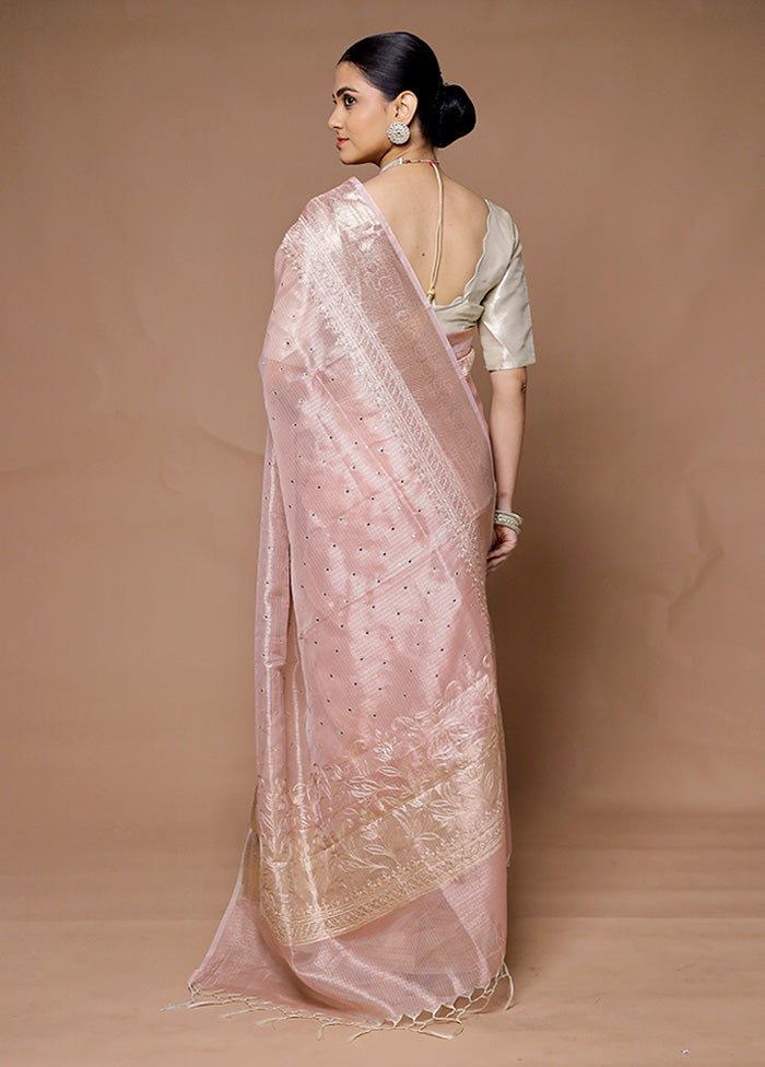 Pink Tissue Silk Saree With Blouse Piece