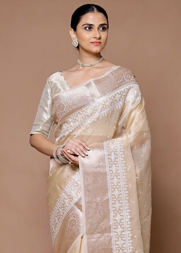 Cream Tissue Silk Saree With Blouse Piece