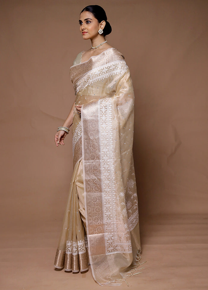 Cream Tissue Silk Saree With Blouse Piece