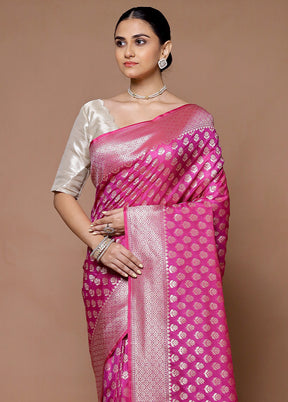 Pink Uppada Silk Saree With Blouse Piece