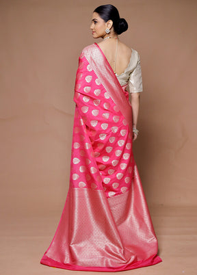 Pink Uppada Silk Saree With Blouse Piece