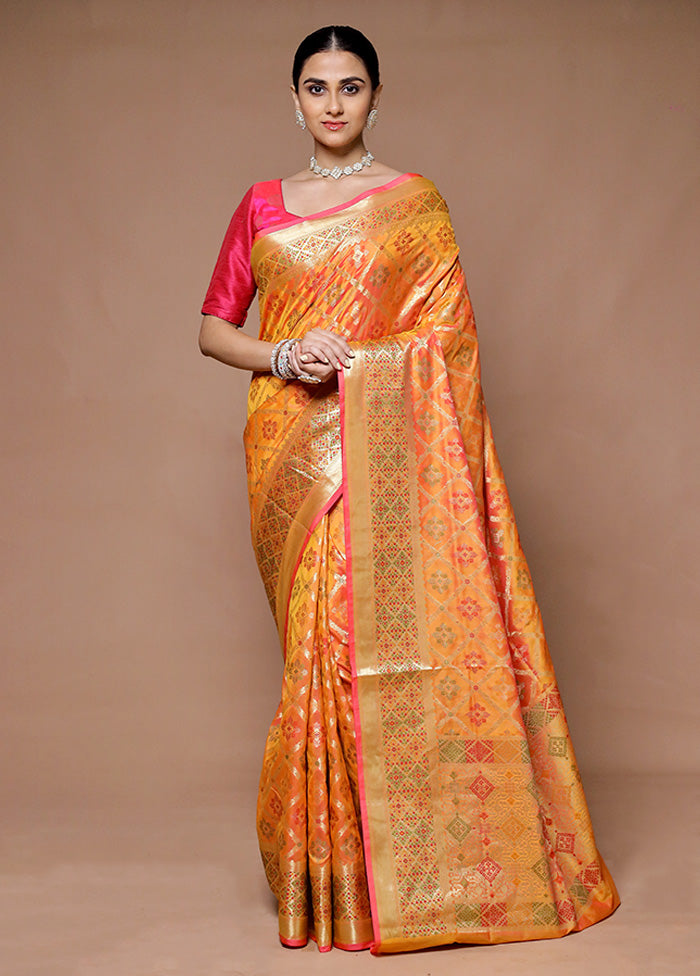 Orange Uppada Silk Saree With Blouse Piece