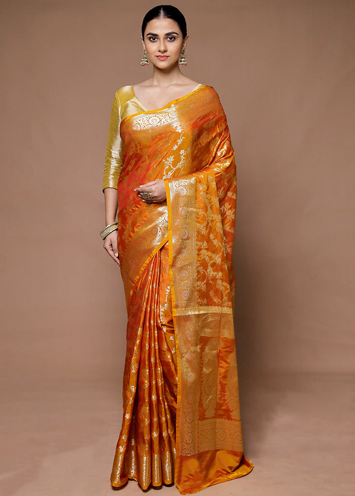 Orange Uppada Silk Saree With Blouse Piece