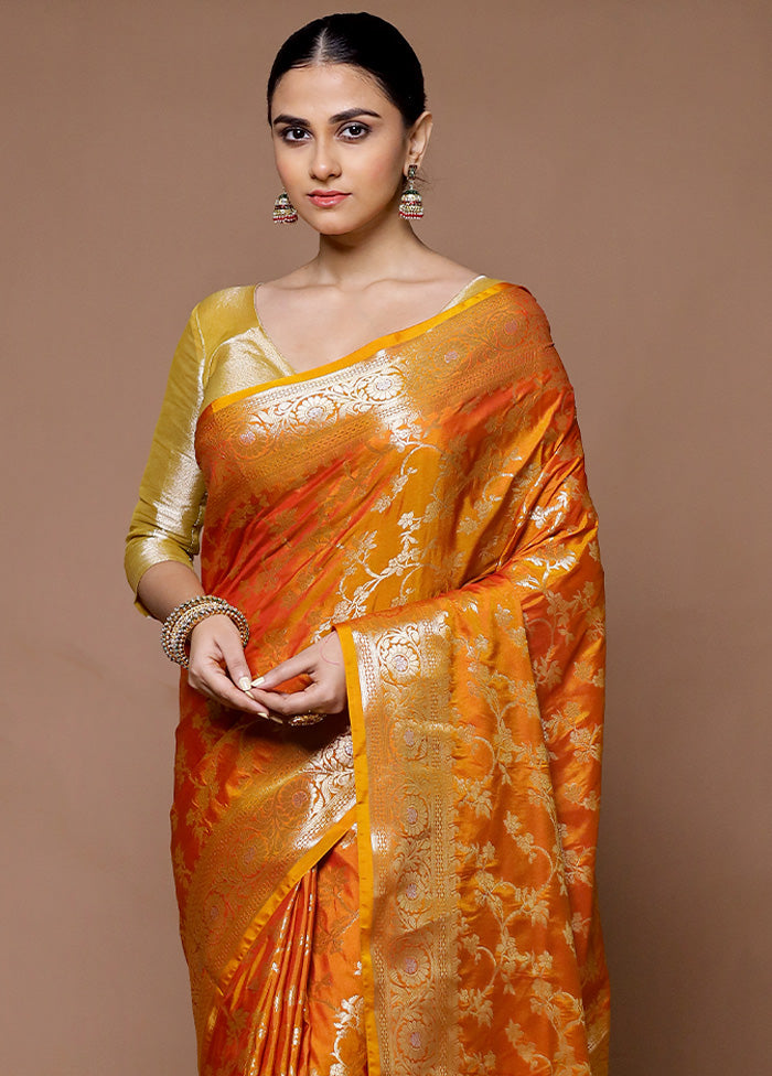 Orange Uppada Silk Saree With Blouse Piece