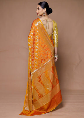 Orange Uppada Silk Saree With Blouse Piece