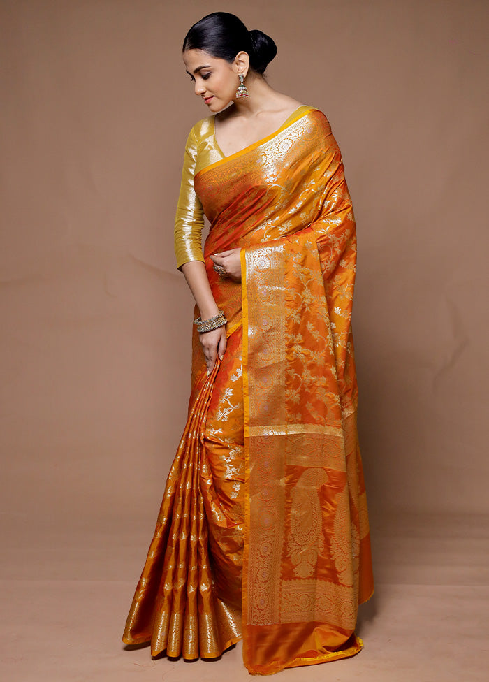 Orange Uppada Silk Saree With Blouse Piece