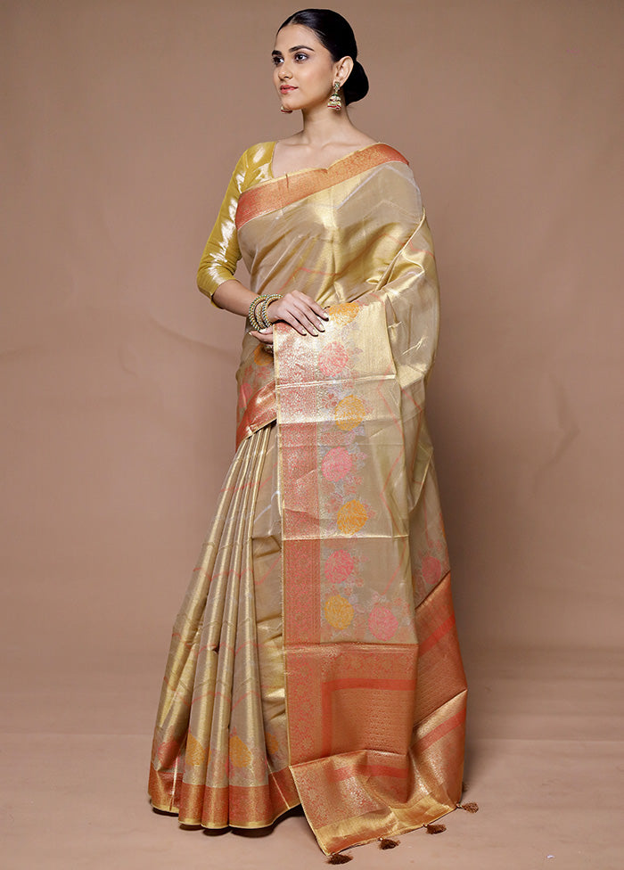 Golden Tissue Silk Saree With Blouse Piece