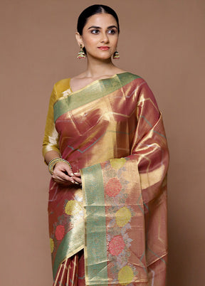 Pink Tissue Silk Saree With Blouse Piece