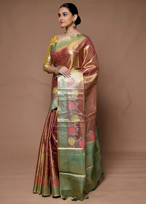 Pink Tissue Silk Saree With Blouse Piece