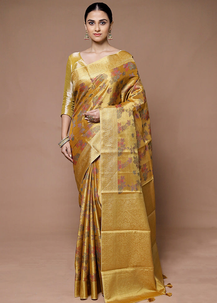 Yellow Tissue Silk Saree With Blouse Piece