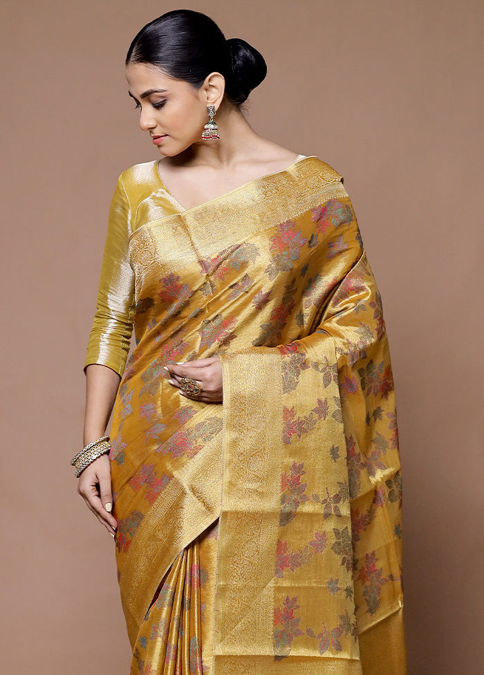 Yellow Tissue Silk Saree With Blouse Piece