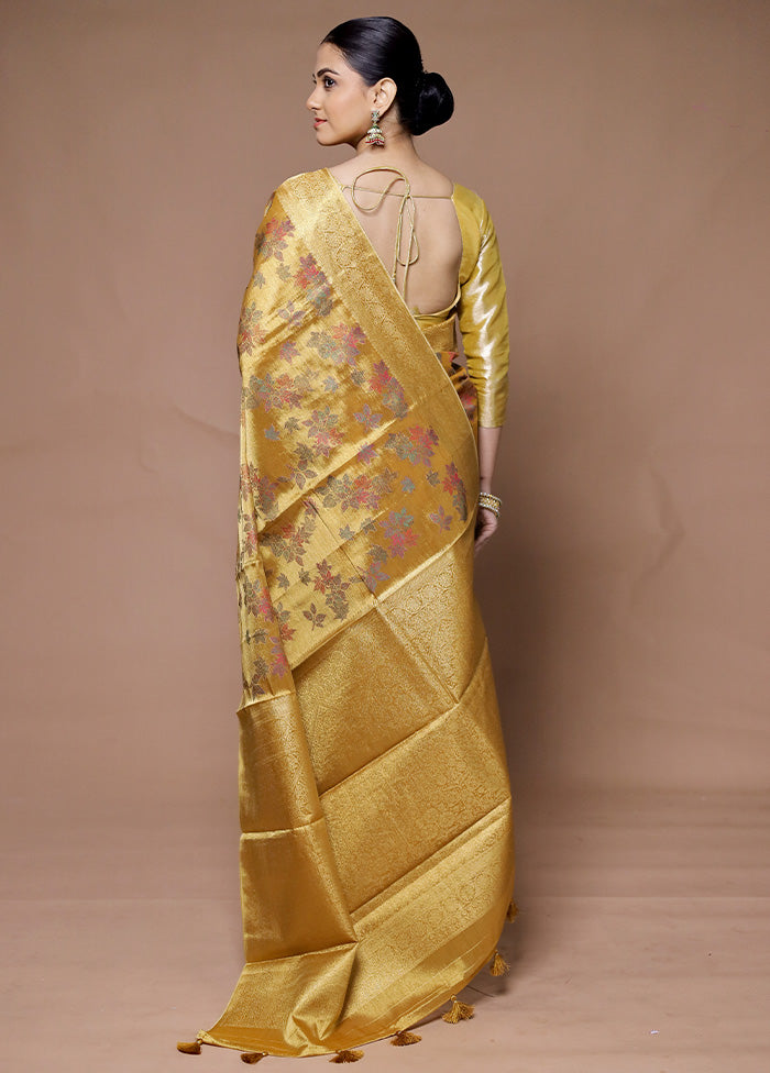 Yellow Tissue Silk Saree With Blouse Piece