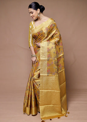 Yellow Tissue Silk Saree With Blouse Piece