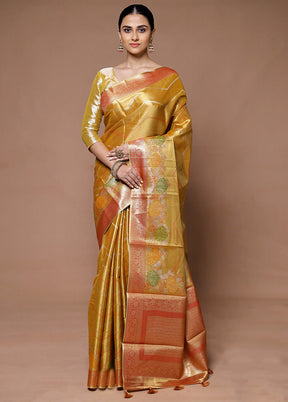 Yellow Tissue Silk Saree With Blouse Piece