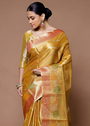 Yellow Tissue Silk Saree With Blouse Piece