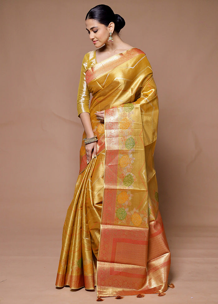 Yellow Tissue Silk Saree With Blouse Piece